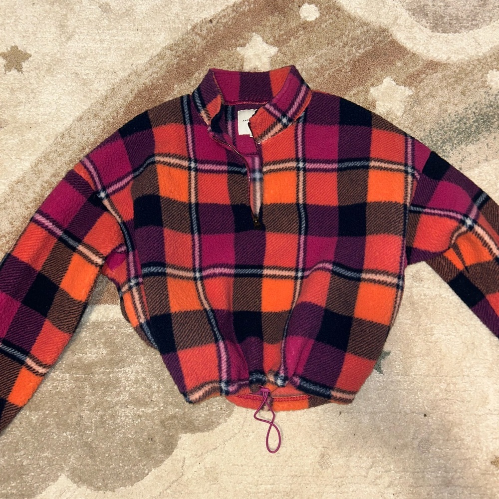 American eagle cropped plaid sweater